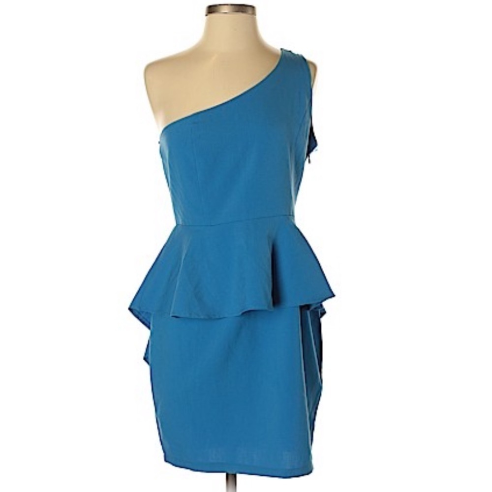 2/$15 Charming Charlie - Blue One Shoulder Peplum Cocktail Dress Small